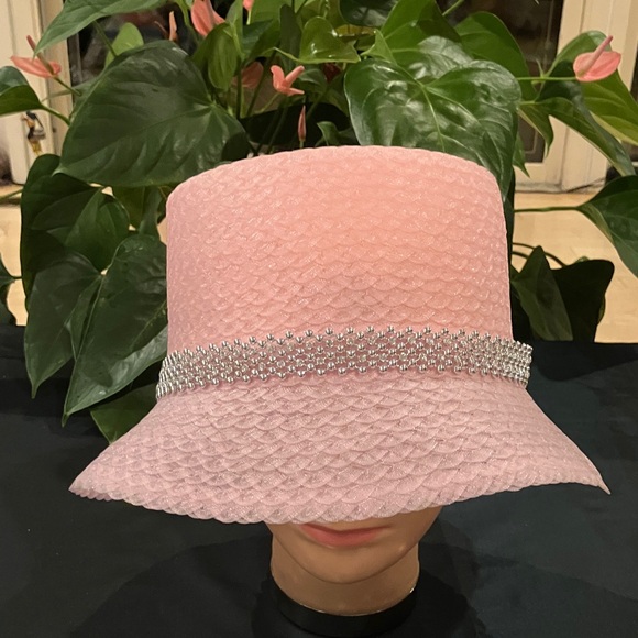 Elegant Pink Women's Hat with Silver Rhinestone Beaded Accent - Picture 1 of 4